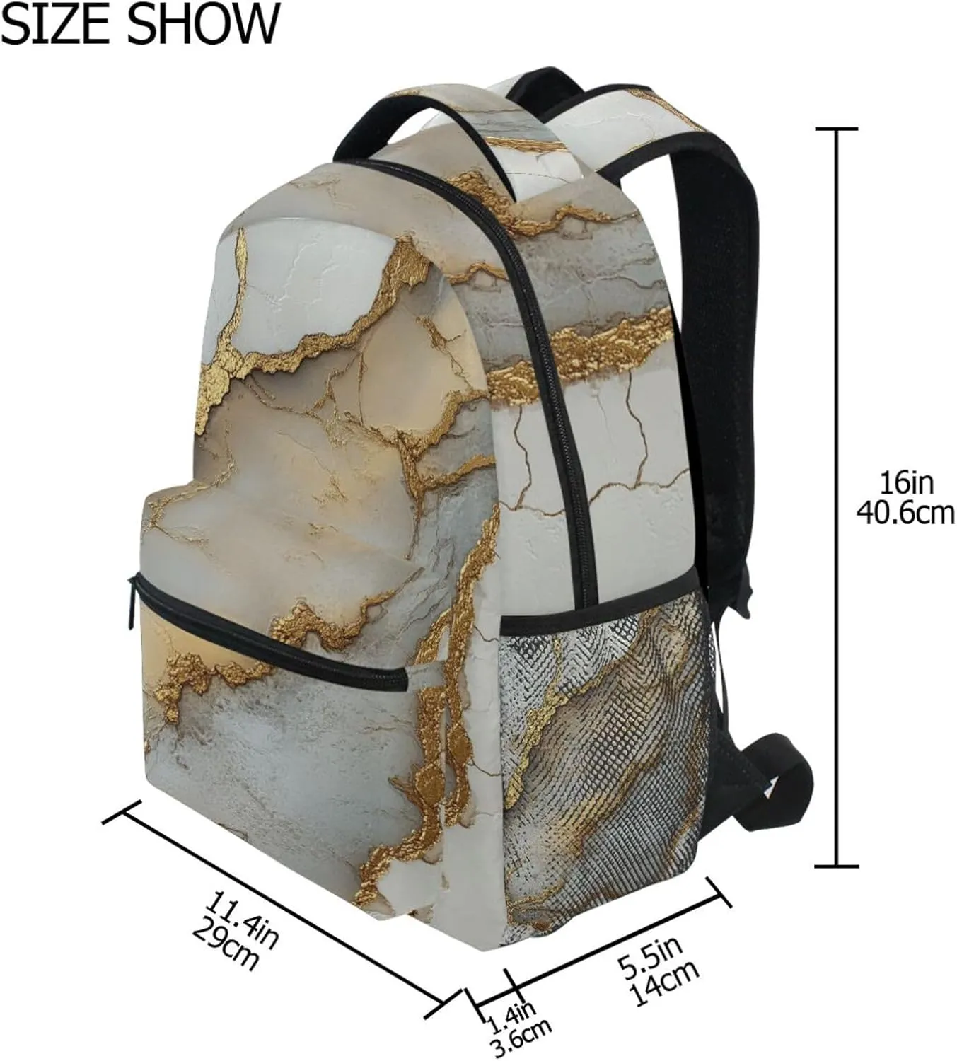 School Backpack for Men and Women Fashion School Book Bag with Chest Strap for Travel Trip Marble White Neutral