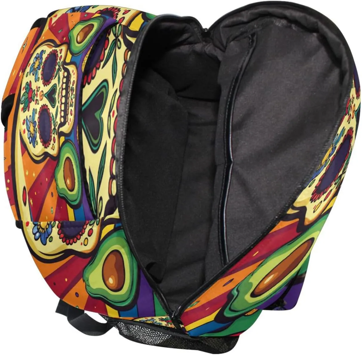 School Backpack for Teacher Nurse Fashion Laptop Bookbag with Chest Strap Gift Men & Women Mexican Style Cinco De Mayo Askull Avocados