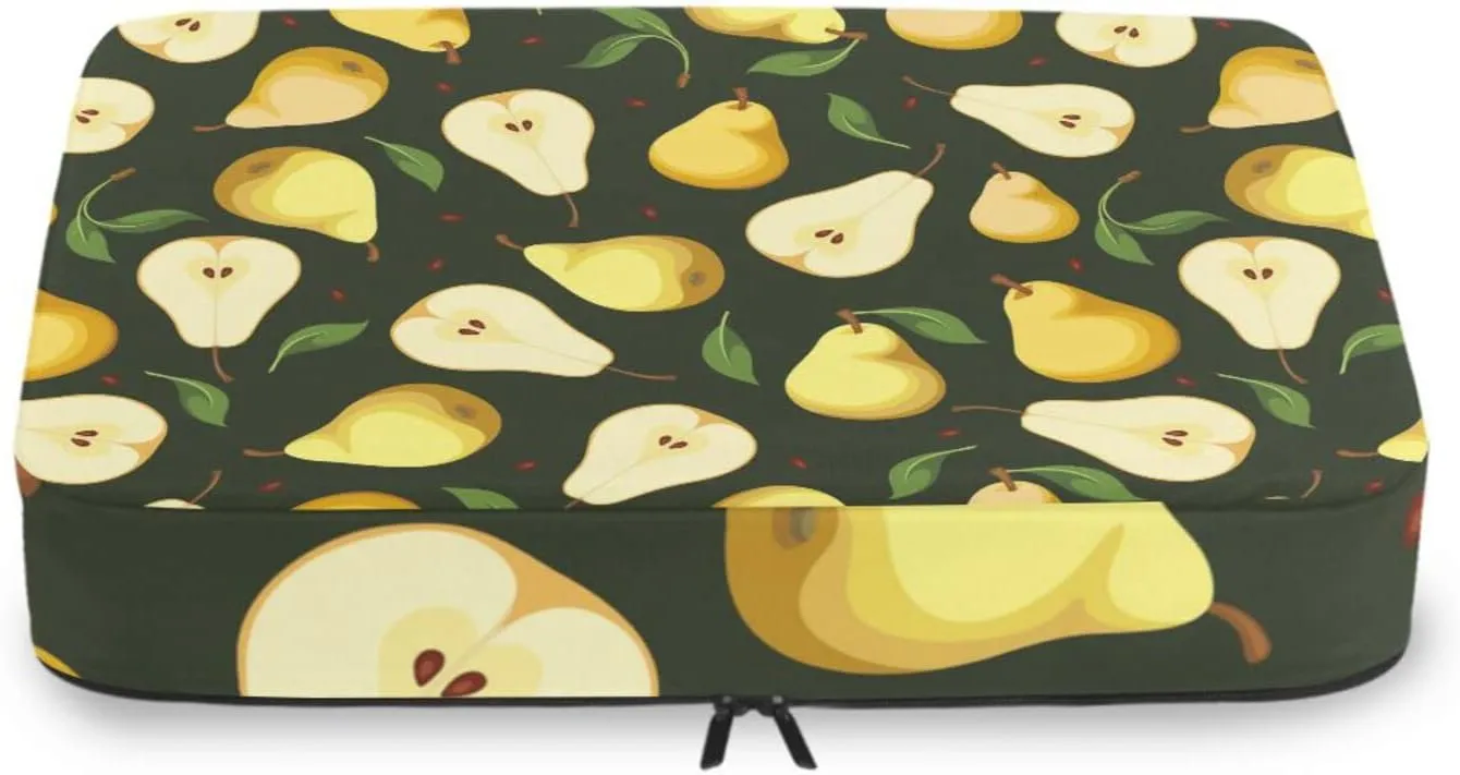 Seamless Background with Yellow Pears with Green Leaves on Black 4 PCs Set Packing Bags, Luggage Organizer Bag, Portable Cube Toiletry bag, Durable Travel Cosmetic Storage Bag for Men Women