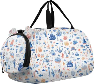 Seamless Pattern Sea Gym Duffel Bag with Shoes Compartment Lightweight Weekender Overnight Bags for School Practice, Sports, Travel