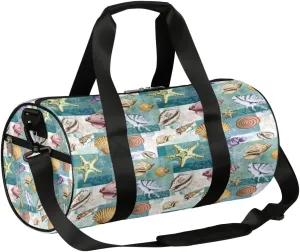 Seashells Corals Gym Bag Small Gym Duffel Bags for Men Women Starfishes Overnight Weekender Bag Lightweight Sport Duffle Bag Carry On Gymbag