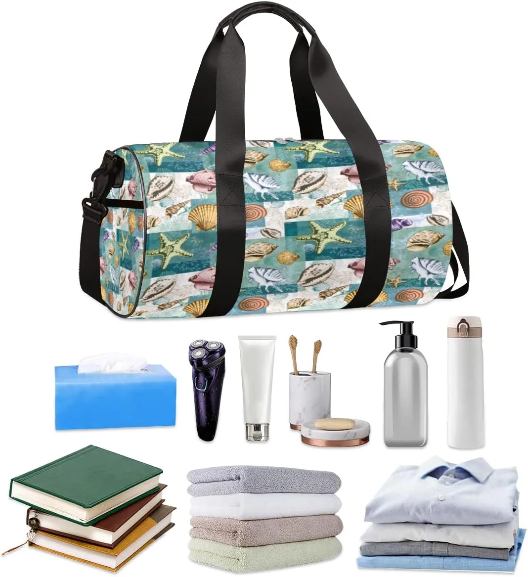 Seashells Corals Gym Bag Small Gym Duffel Bags for Men Women Starfishes Overnight Weekender Bag Lightweight Sport Duffle Bag Carry On Gymbag