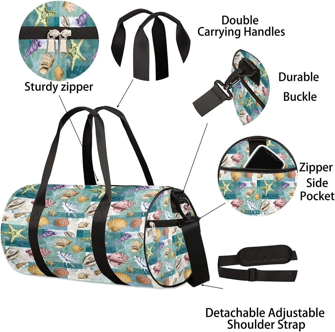 Seashells Corals Gym Bag Small Gym Duffel Bags for Men Women Starfishes Overnight Weekender Bag Lightweight Sport Duffle Bag Carry On Gymbag