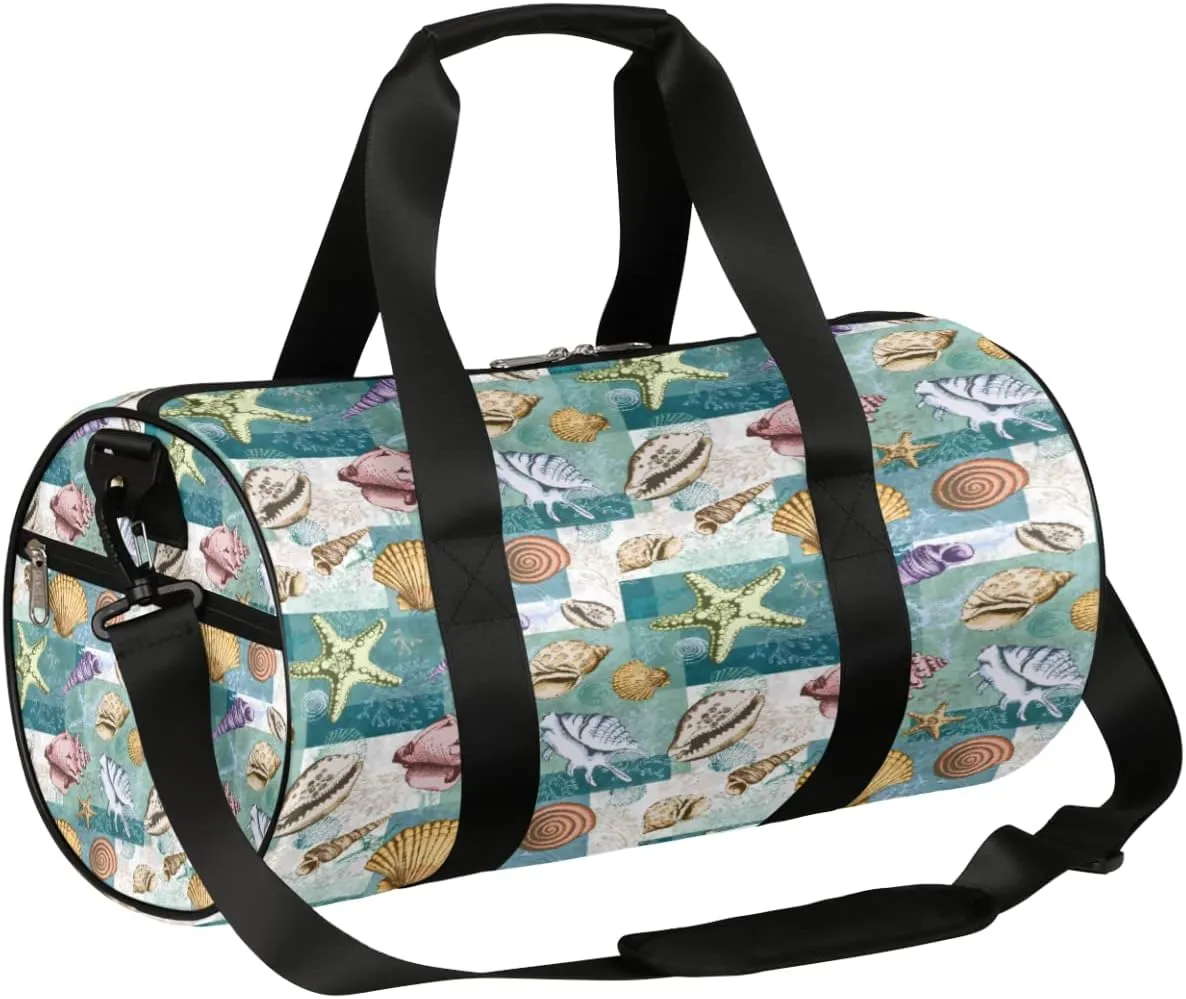 Seashells Corals Gym Bag Small Gym Duffel Bags for Men Women Starfishes Overnight Weekender Bag Lightweight Sport Duffle Bag Carry On Gymbag