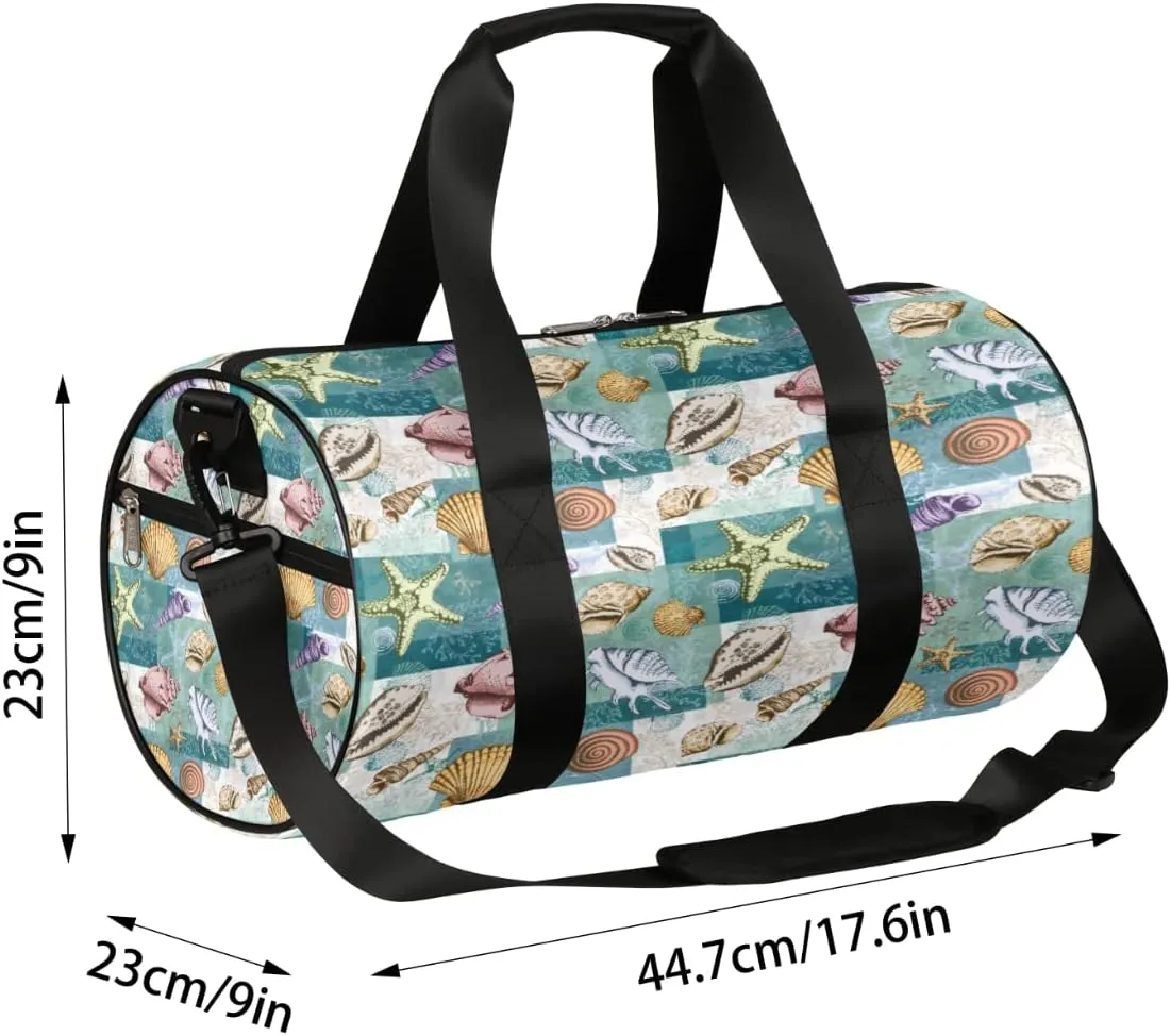 Seashells Corals Gym Bag Small Gym Duffel Bags for Men Women Starfishes Overnight Weekender Bag Lightweight Sport Duffle Bag Carry On Gymbag