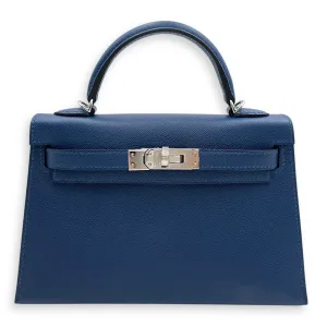 Sellier Kelly 20 Blue Tie in Madame, Palladium hardware