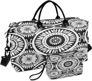 senya Travel Duffle Bag Weekender Bags Overnight Bag with Toiletry Bag Gym Duffel Bag Black White Circle for Travel Business Trips Sport