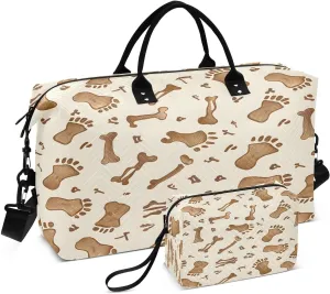 senya Travel Duffle Bag Weekender Bags Overnight Bag with Toiletry Bag Gym Duffel Bag Brown Footprints and Bones for Travel Business Trips Sport