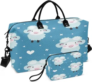 senya Travel Duffle Bag Weekender Bags Overnight Bag with Toiletry Bag Gym Duffel Bag Heart White Sheep for Travel Business Trips Sport