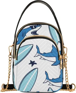 Shark and Surfboard Drawing Design Crossbody Bags Shoulder Bag for Women Stylish Ladies Messenger Bags Cell Phone Purse and Handbags Wallet