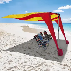 Shark FIN Shade Beach Tent Wind Sun Canopy Portable Easy Set Up UPF 50  No Assembly Required 3-30 MPH - 1 to 8 People - Tie Downs Included - 2 Sizes Large 9' X 10' & Giant 13.5' X 10' PATENTS Pending