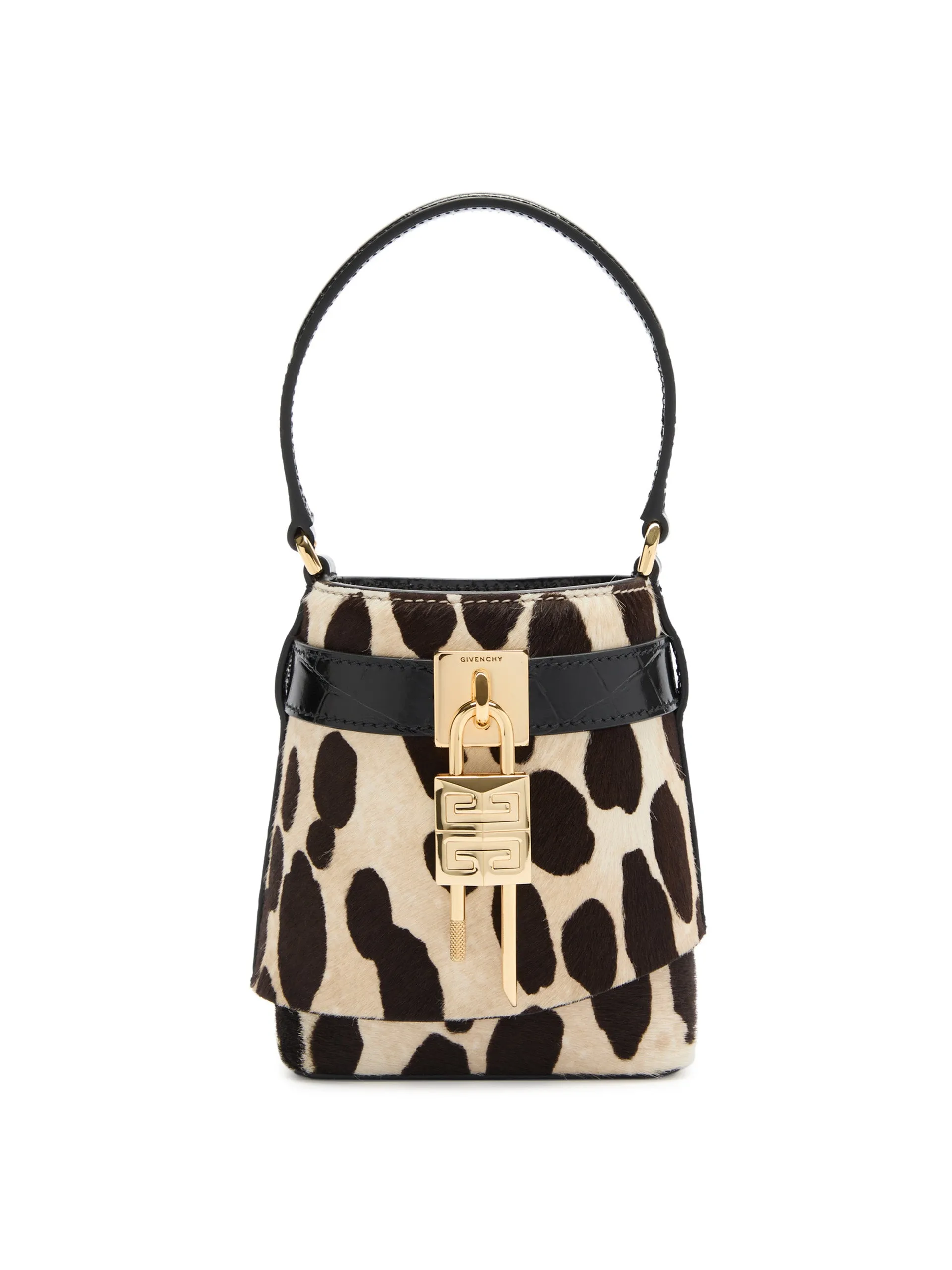 Shark Lock micro leopard-print calf hair bucket bag