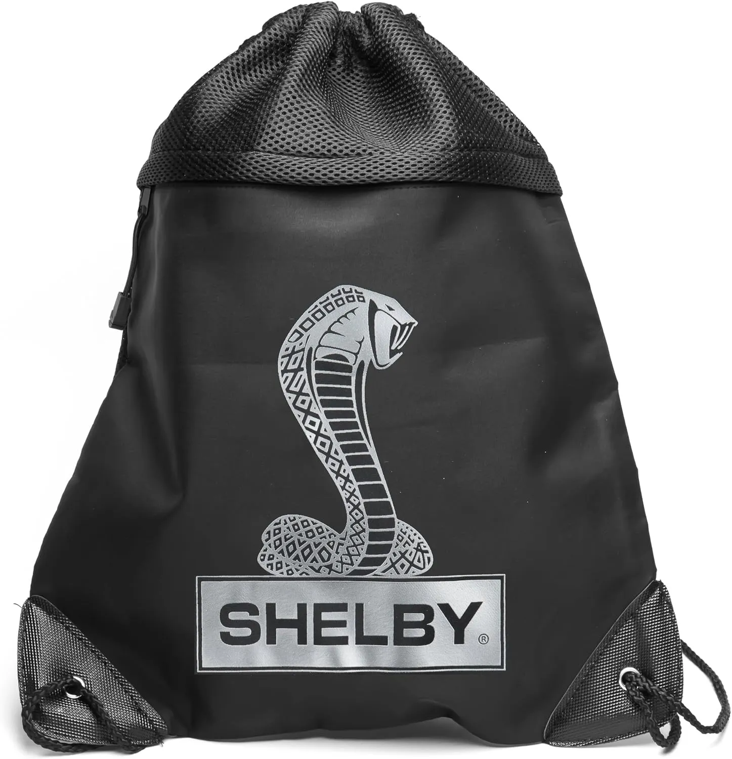 Shelby Snake Logo Drawstring Bag | Micro Fiber Front | Tri Mesh Back | Measures 14 3/4 Inches Wide x 18 1/2 Inches High