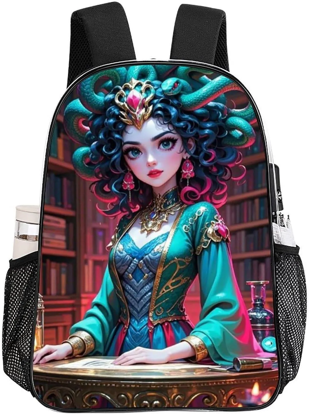 Shoulder Book Bags Anti-Theft Multipurpose Big Capacity Bookbag - Greek Goddess Women Medusa Women Snake Psychedelic Art Travel Hiking Backpack Transparent Bag