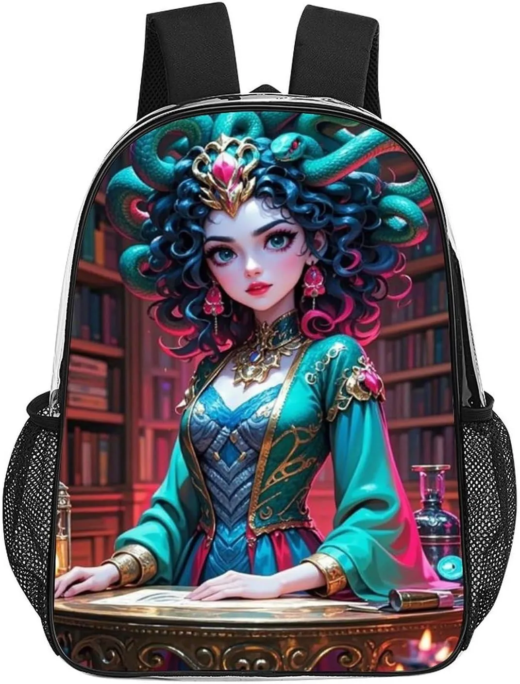 Shoulder Book Bags Anti-Theft Multipurpose Big Capacity Bookbag - Greek Goddess Women Medusa Women Snake Psychedelic Art Travel Hiking Backpack Transparent Bag