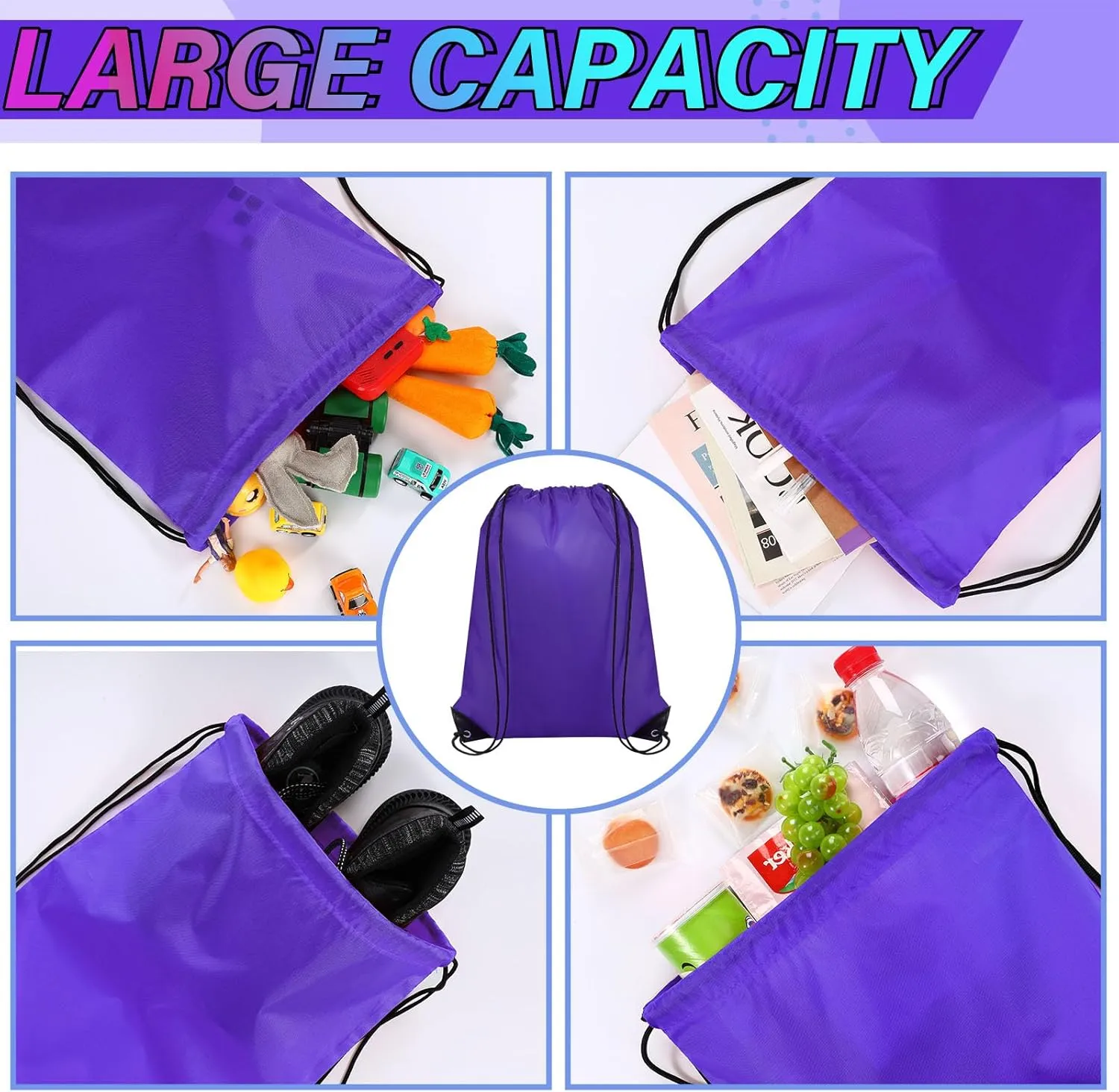 Silkfly 100 Pieces Drawstring Backpack Bags Bulk Portable Blank Cinch Storage Bags for Sports, School, DIY Gifts, Homeless, Social Assistance(Purple)
