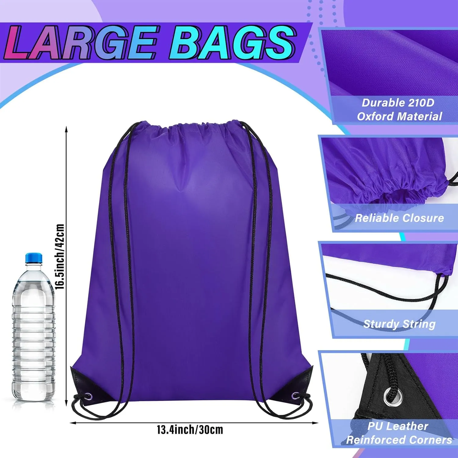 Silkfly 100 Pieces Drawstring Backpack Bags Bulk Portable Blank Cinch Storage Bags for Sports, School, DIY Gifts, Homeless, Social Assistance(Purple)
