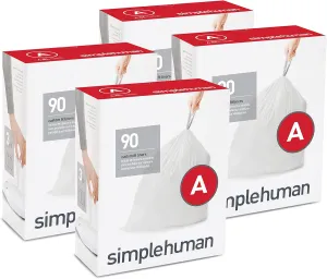 simplehuman Code A Custom Fit Drawstring Trash Bags in Dispenser Packs, 30 Liter / 8 Gallon, White – 360 Liners