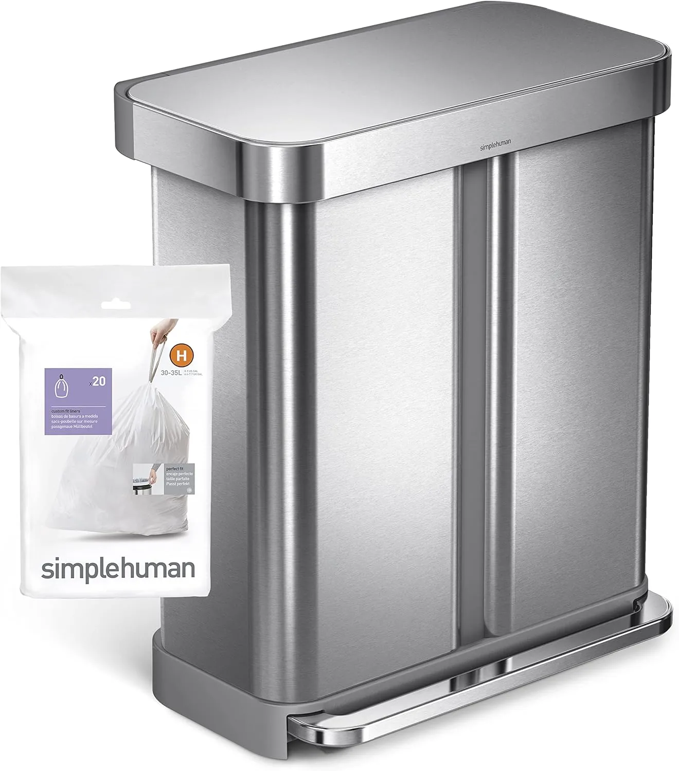 simplehuman Code H Custom Fit Drawstring Trash Bags in Dispenser Packs, 100 Count, 30-35 Liter / 8-9.2 Gallon, White