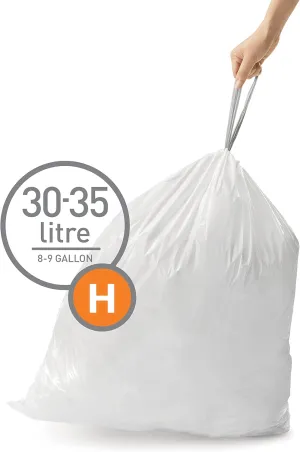 simplehuman Code H Custom Fit Liners, Drawstring Trash Bags, 30-35 Liter / 8-9 Gallon, 3 Refill Packs (60 Count) (Pack of 2)