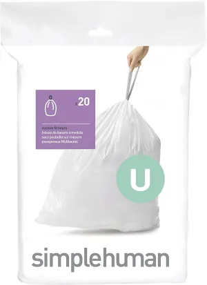 simplehuman Code U Custom Fit Drawstring Trash Bags in Dispenser Packs, 20 Count, 55 Liter / 14.5 Gallon, White