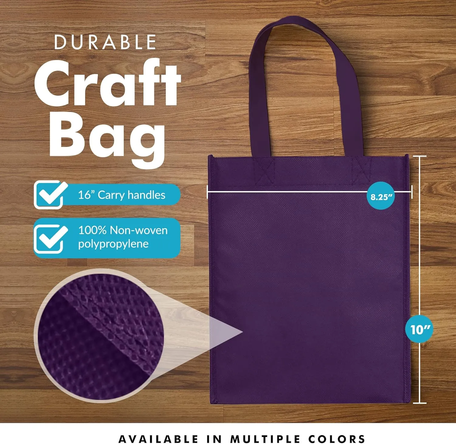 Simply Green Solutions - Plain Tote Bag, Thick Reusable Gift Bag with 16-Inch Handles, Use As Goodie Bags, Party Favor Bags, or Halloween Tote Bag, Deep Purple, Pack of 25