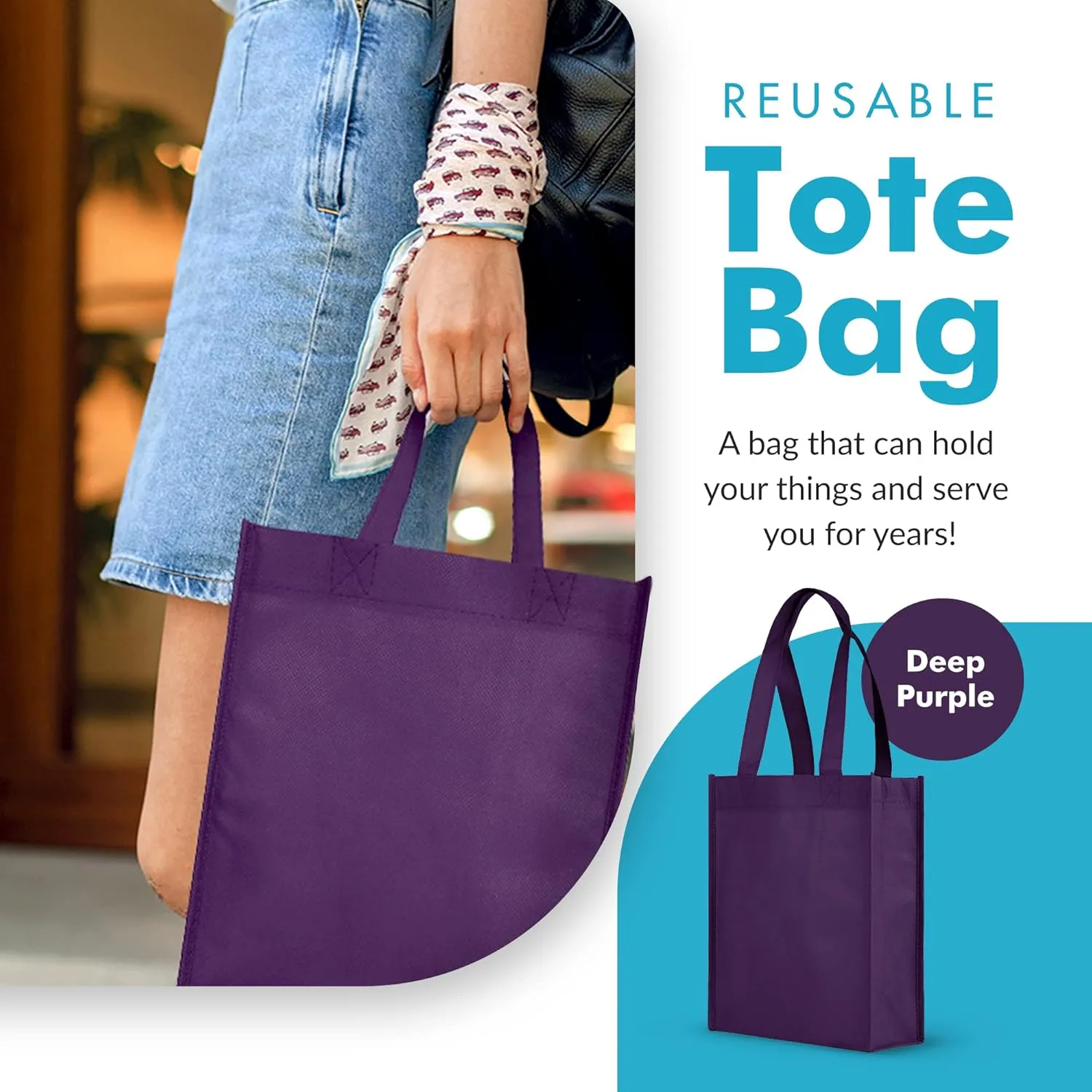 Simply Green Solutions - Plain Tote Bag, Thick Reusable Gift Bag with 16-Inch Handles, Use As Goodie Bags, Party Favor Bags, or Halloween Tote Bag, Deep Purple, Pack of 25