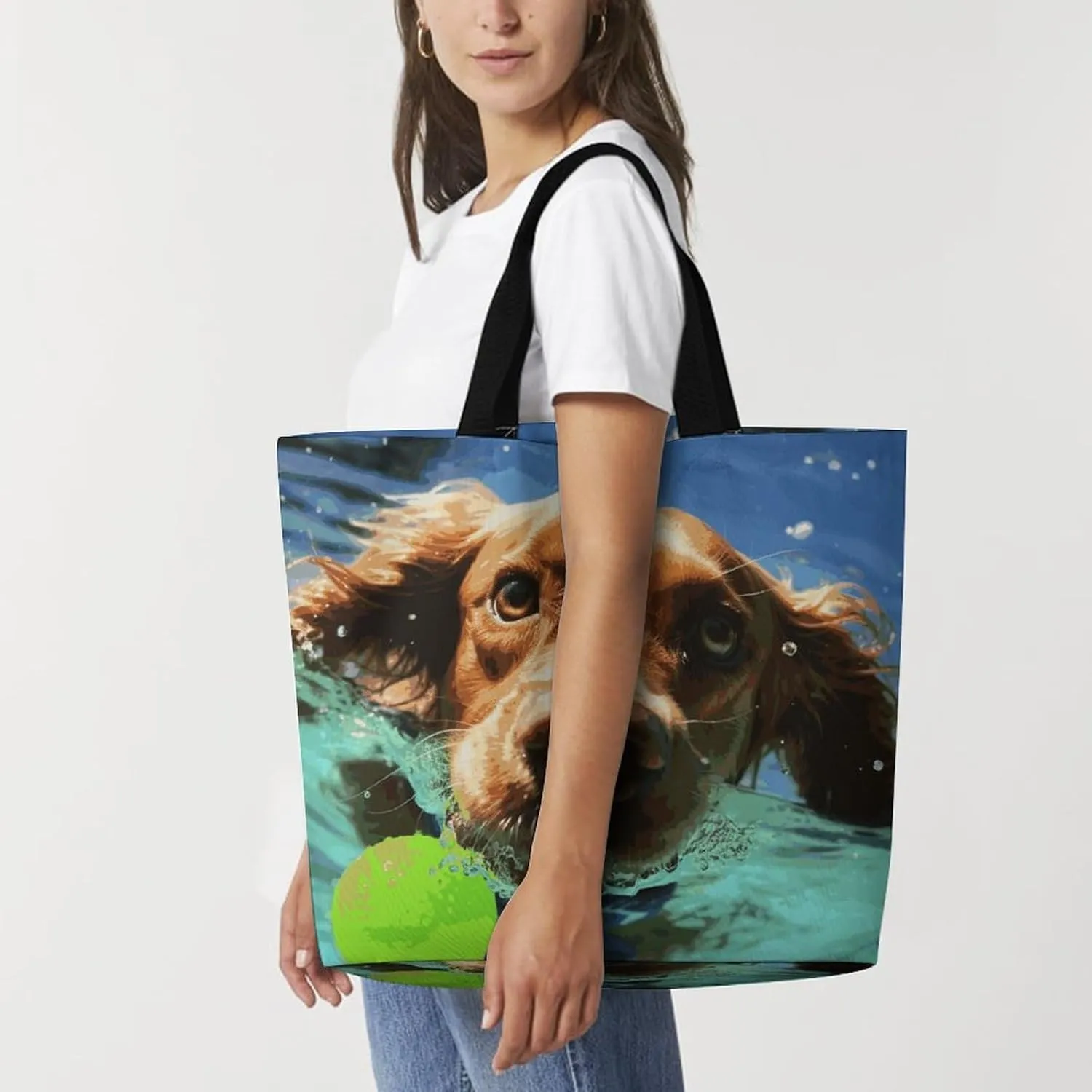 Skiing Theme Tote Bag for Women Reusable Grocery Shoulder Bags Shopping Bag for Travel, Groceries
