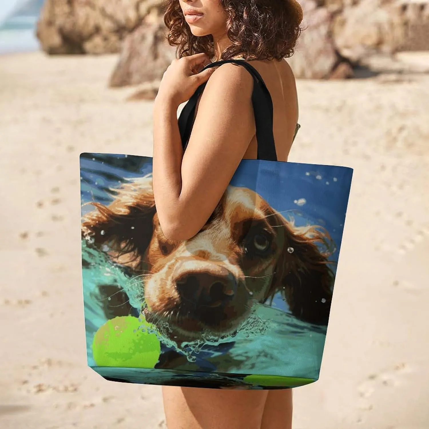 Skiing Theme Tote Bag for Women Reusable Grocery Shoulder Bags Shopping Bag for Travel, Groceries