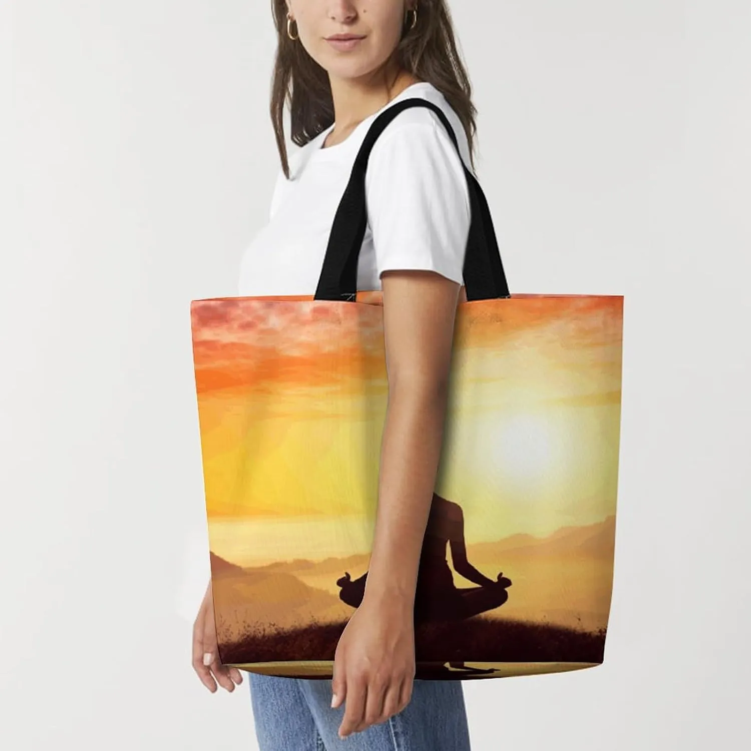 Skiing Theme Tote Bag for Women Reusable Grocery Shoulder Bags Shopping Bag for Travel, Groceries