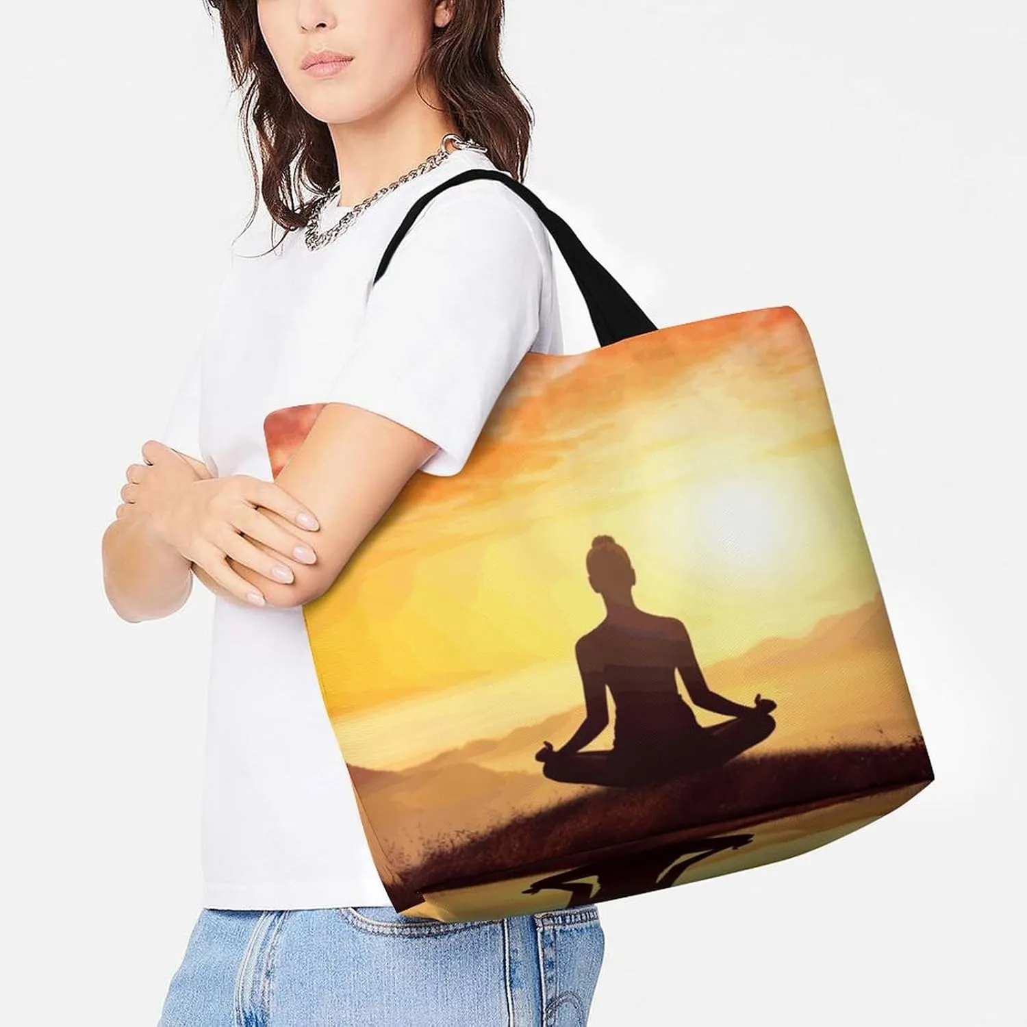 Skiing Theme Tote Bag for Women Reusable Grocery Shoulder Bags Shopping Bag for Travel, Groceries