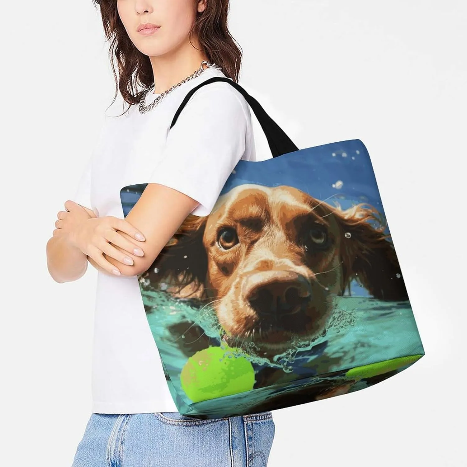 Skiing Theme Tote Bag for Women Reusable Grocery Shoulder Bags Shopping Bag for Travel, Groceries