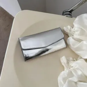 Sleek Silver PU Leather Small Wallet