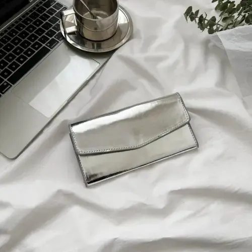 Sleek Silver PU Leather Small Wallet