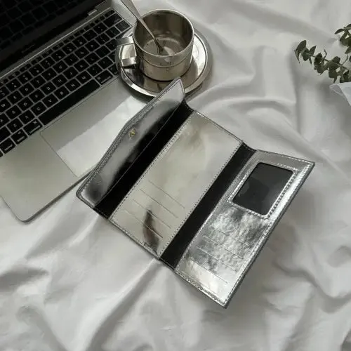 Sleek Silver PU Leather Small Wallet