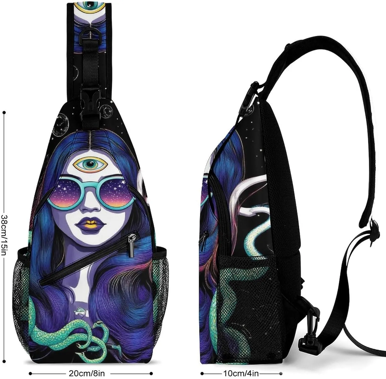 Sling Shoulder Backpack for Men Women Multipurpose Anti-Theft Gym Bags Sack Daypack Outdoor Backpack Carry On Bag, Greek Goddess Snake Queen Medusa Mushroom Art Shoulder Crossbody Bag Chest Pack