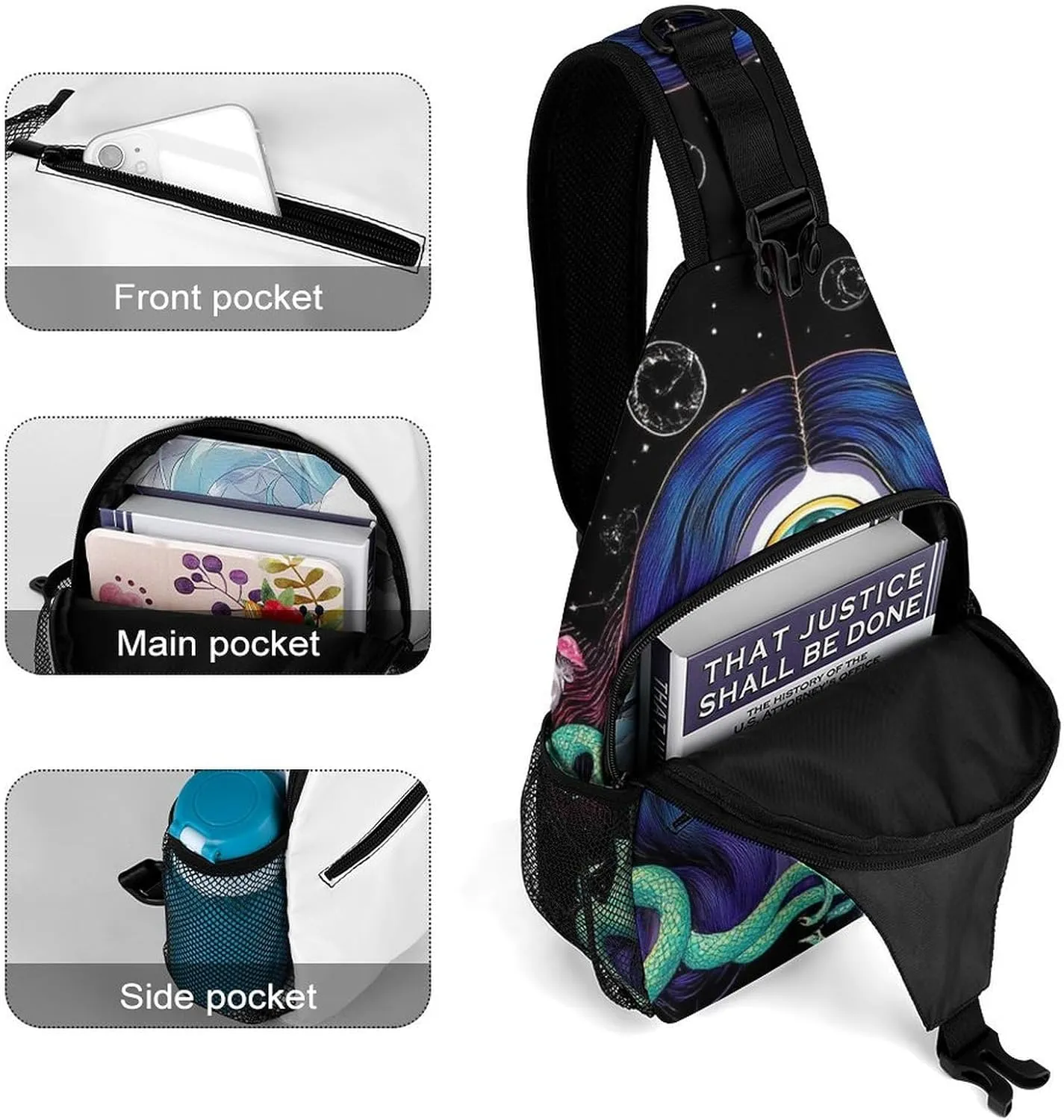 Sling Shoulder Backpack for Men Women Multipurpose Anti-Theft Gym Bags Sack Daypack Outdoor Backpack Carry On Bag, Greek Goddess Snake Queen Medusa Mushroom Art Shoulder Crossbody Bag Chest Pack