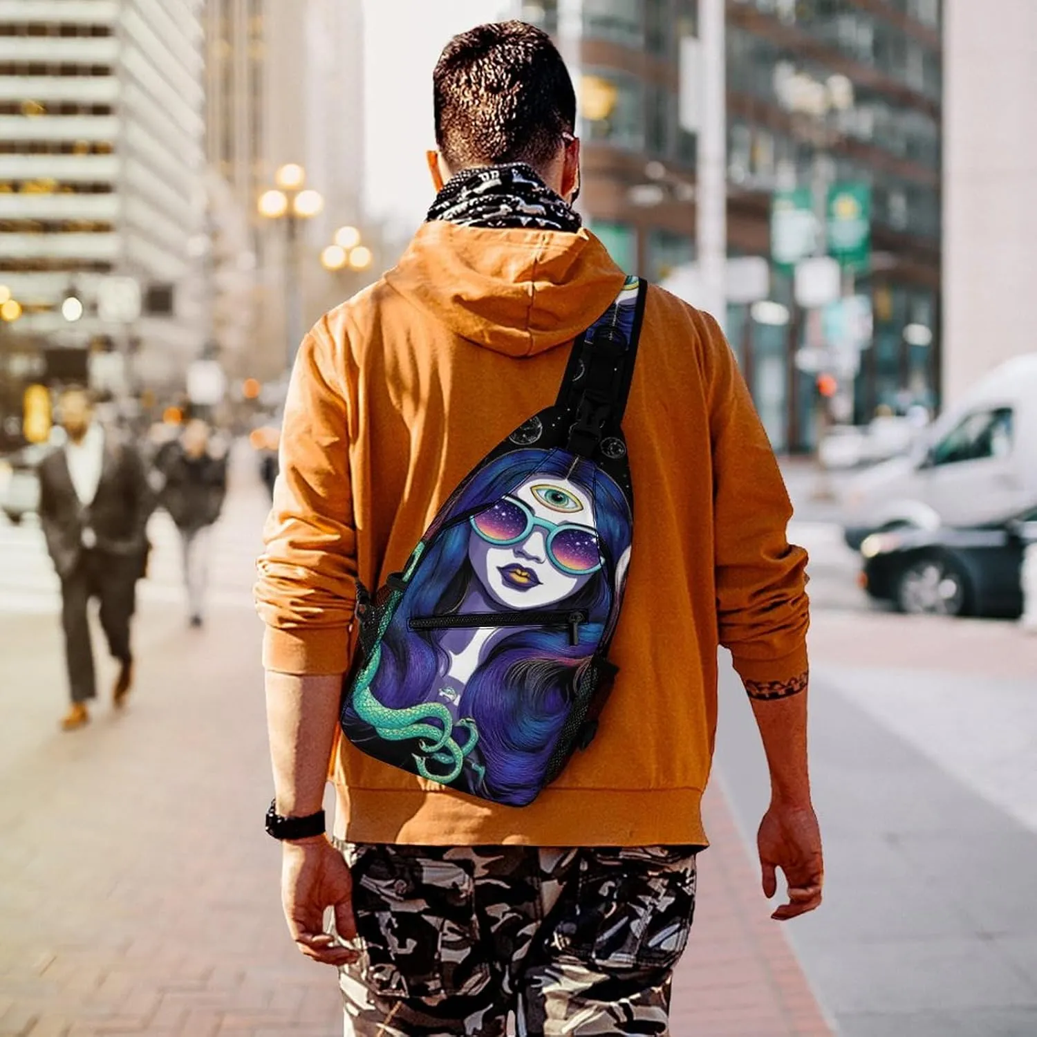 Sling Shoulder Backpack for Men Women Multipurpose Anti-Theft Gym Bags Sack Daypack Outdoor Backpack Carry On Bag, Greek Goddess Snake Queen Medusa Mushroom Art Shoulder Crossbody Bag Chest Pack