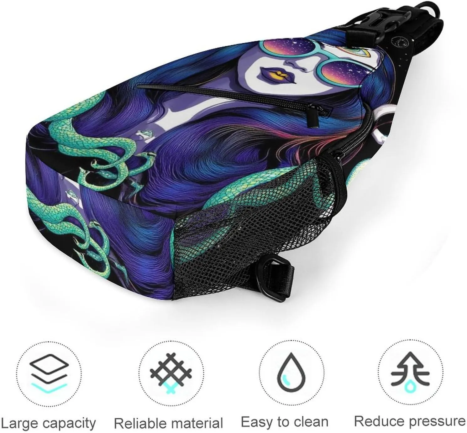 Sling Shoulder Backpack for Men Women Multipurpose Anti-Theft Gym Bags Sack Daypack Outdoor Backpack Carry On Bag, Greek Goddess Snake Queen Medusa Mushroom Art Shoulder Crossbody Bag Chest Pack