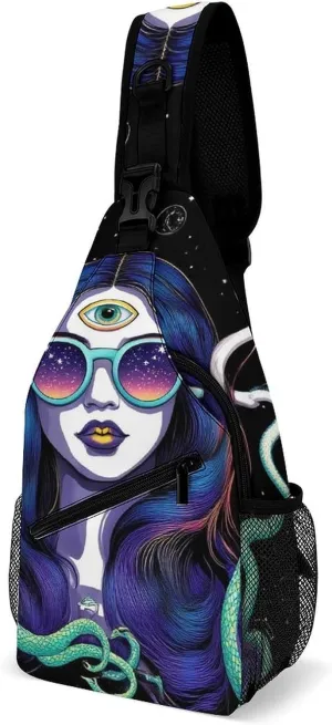 Sling Shoulder Backpack for Men Women Multipurpose Anti-Theft Gym Bags Sack Daypack Outdoor Backpack Carry On Bag, Greek Goddess Snake Queen Medusa Mushroom Art Shoulder Crossbody Bag Chest Pack