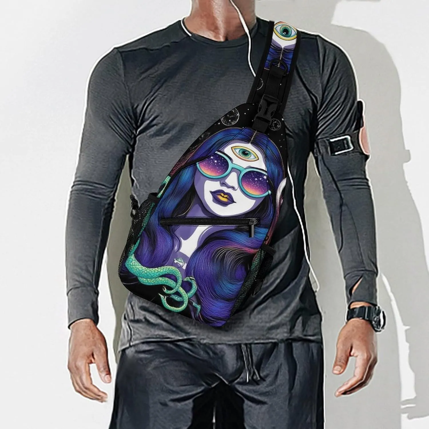 Sling Shoulder Backpack for Men Women Multipurpose Anti-Theft Gym Bags Sack Daypack Outdoor Backpack Carry On Bag, Greek Goddess Snake Queen Medusa Mushroom Art Shoulder Crossbody Bag Chest Pack