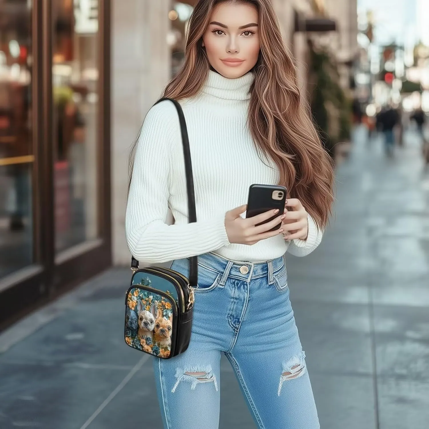 Small Crossbody Bags for Women, Daisy Sunflowers Cross Over Purse PU Leather Shoulder Handbags for Travel, Work