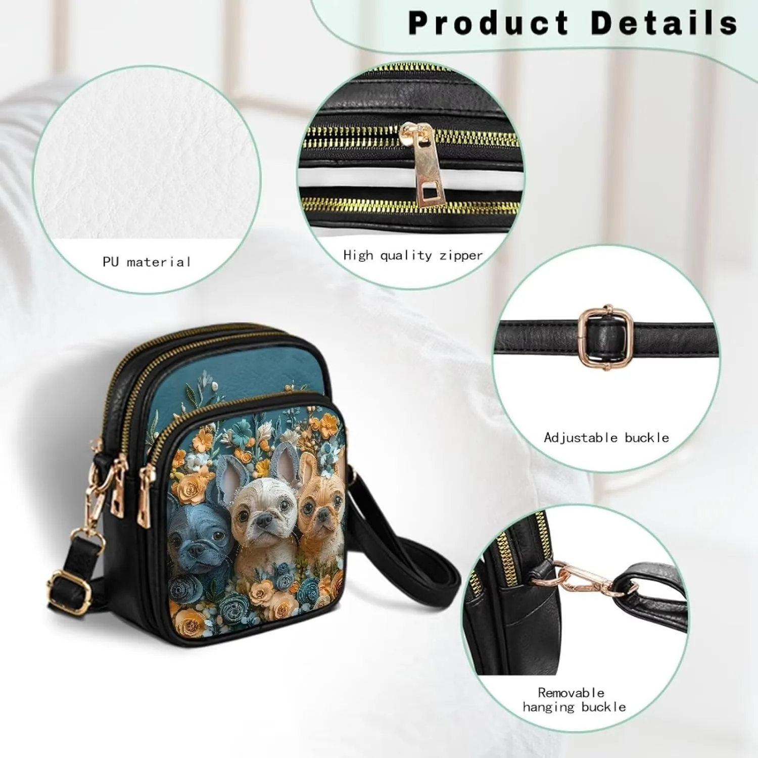 Small Crossbody Bags for Women, Daisy Sunflowers Cross Over Purse PU Leather Shoulder Handbags for Travel, Work