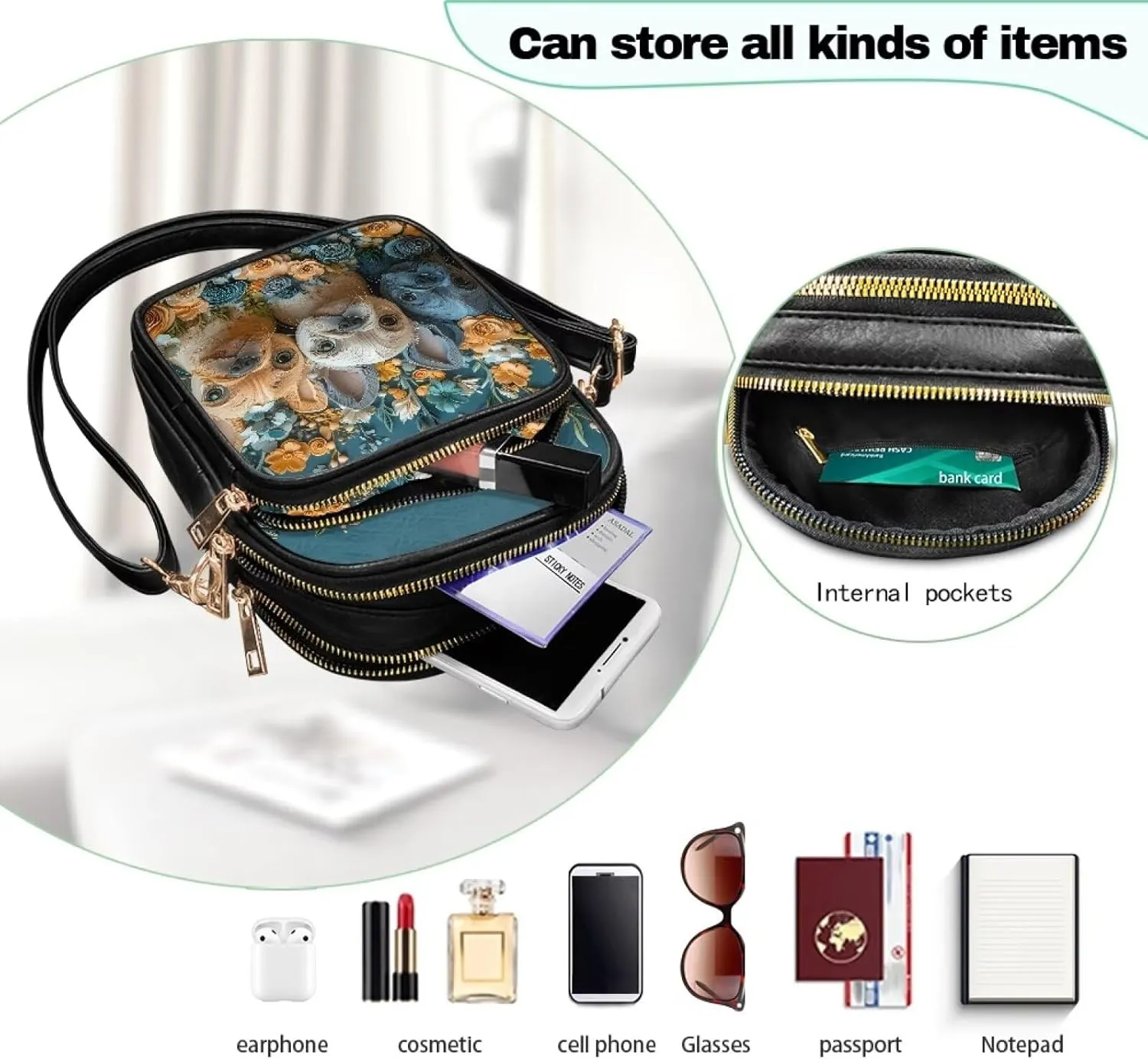 Small Crossbody Bags for Women, Daisy Sunflowers Cross Over Purse PU Leather Shoulder Handbags for Travel, Work