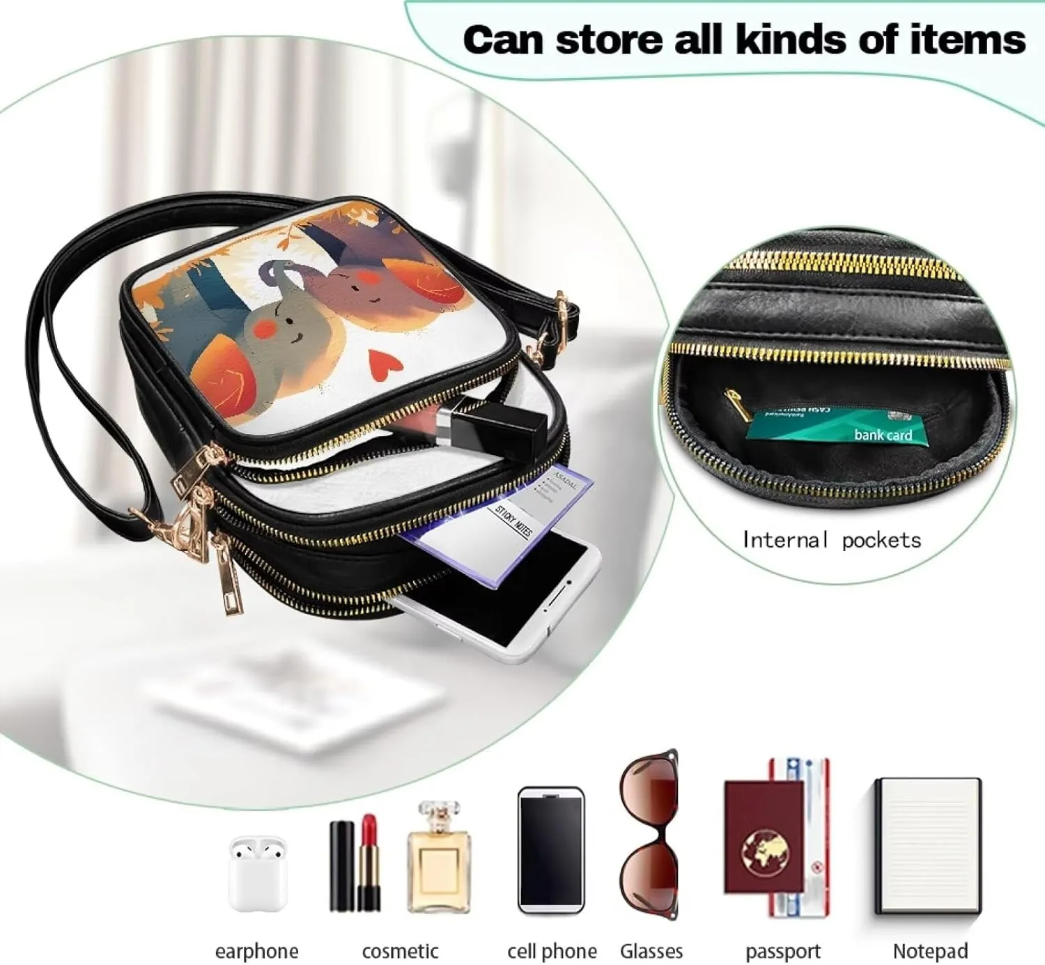 Small Crossbody Bags PU Leather Shoulder Handbags for Women, Travel Wallet Zipper Phone Pouch with Shoulder Strap