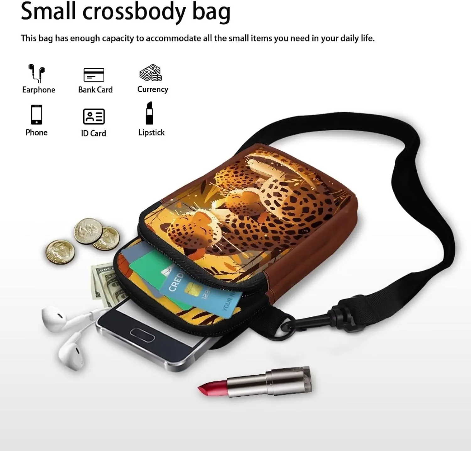 Small Crossbody Bags Purses for Women, Cartoon Animals Travel Cell Phone Pouch Bag Zipper Mini Shoulder Bag