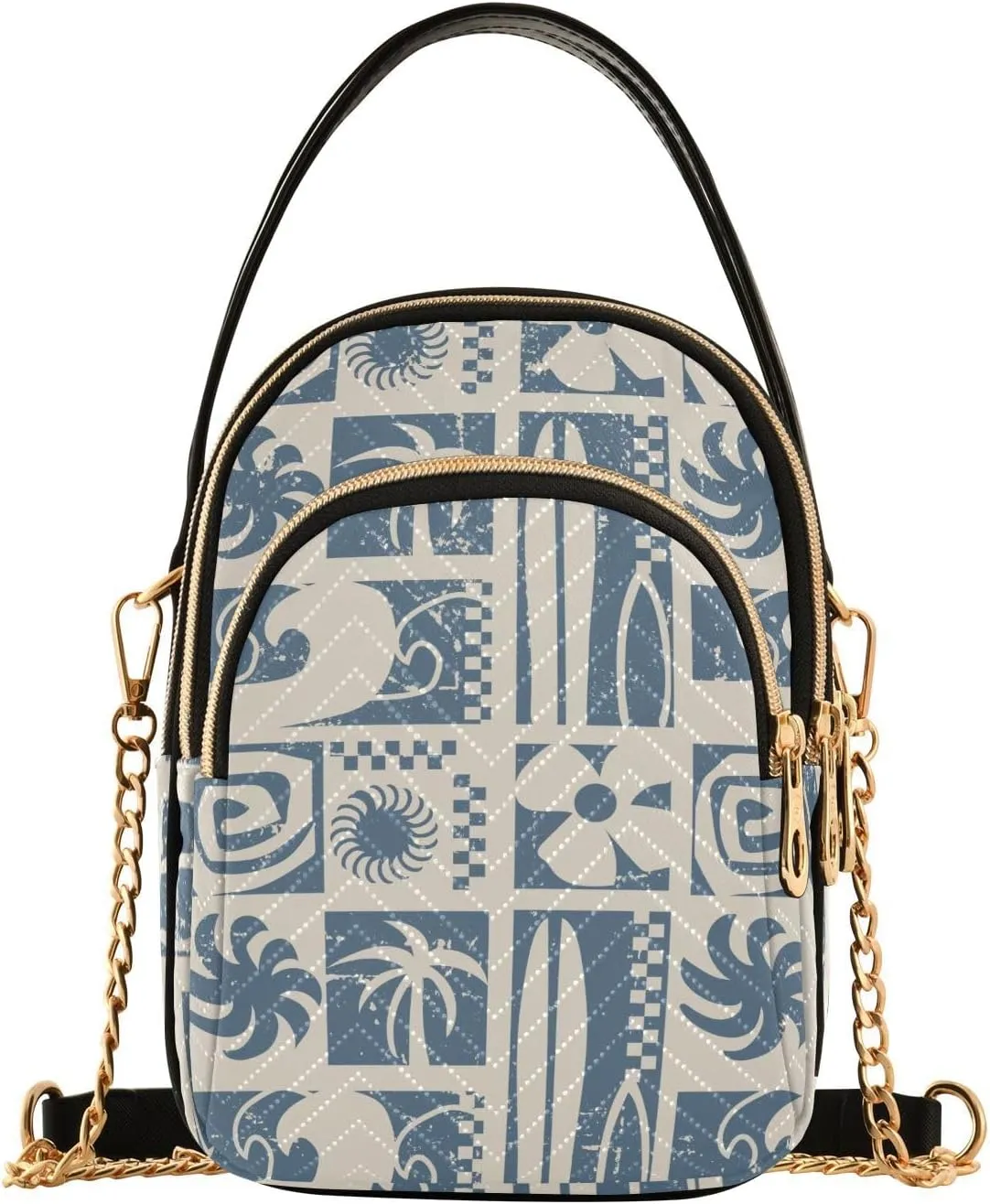 Small Crossbody Bags Summer Pattern Beach Life Elements Shoulder Bag for Women Quilted Wave Cross Body Bag