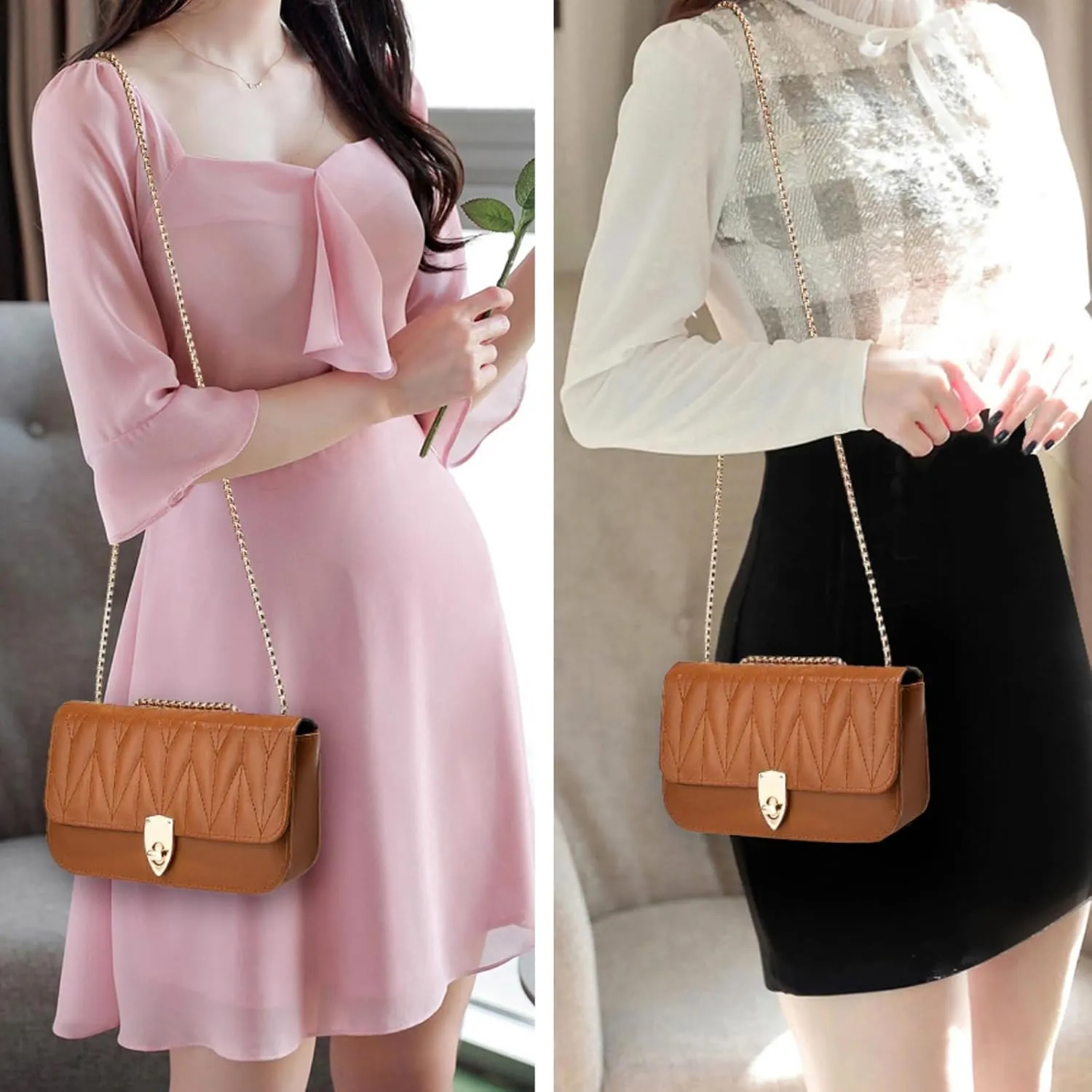 Small Shoulder Bags for Women with Chain Strap,Mini Quilted Embroidery Purses for Women