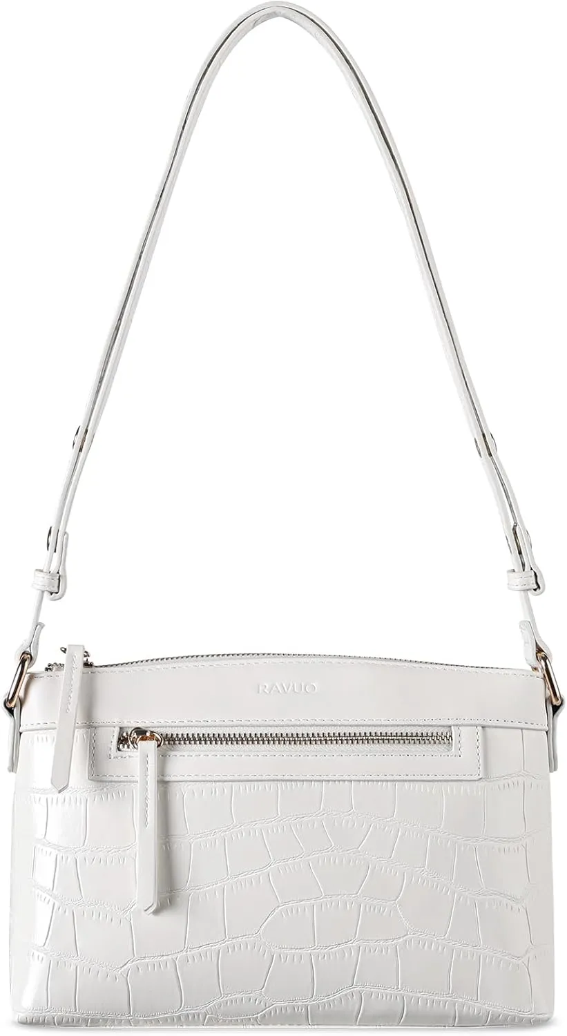 Small Shoulder Bags,RAVU Hobo Crossbody Purses for Women Crocodile Leather Clutch w Adjustable Strap