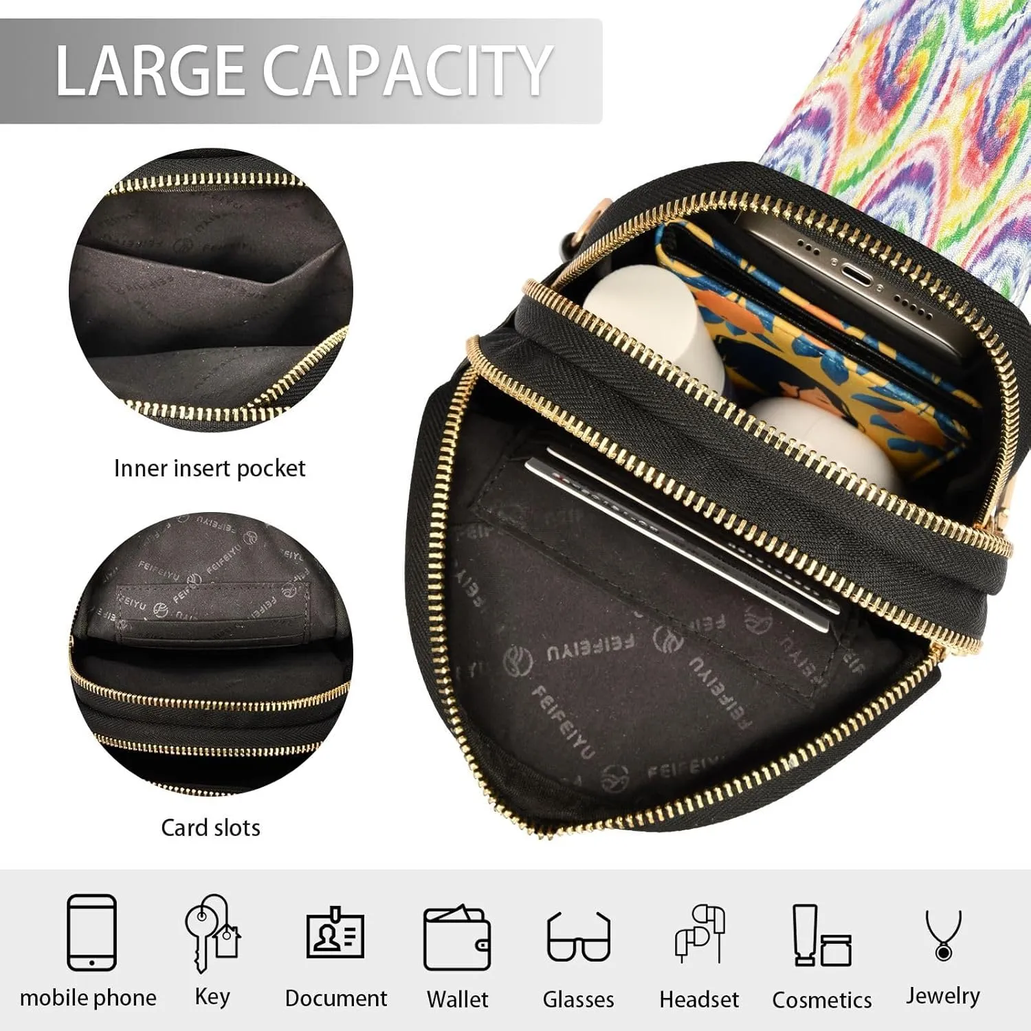 Small Sling Bag for Women Crossbody Tie Dye Swirl Fashion Leather Crossbody Bag for Women Colorful Trendy Crossbody Purse Fanny Pack with Adjustable Guitar Strap Outfit